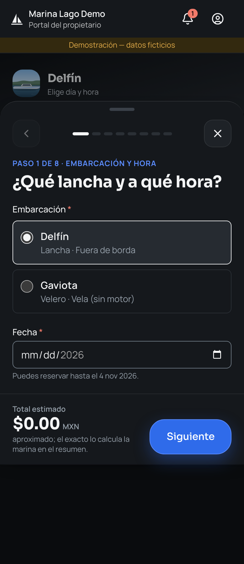 Asistente «Pedir mi lancha» en el celular