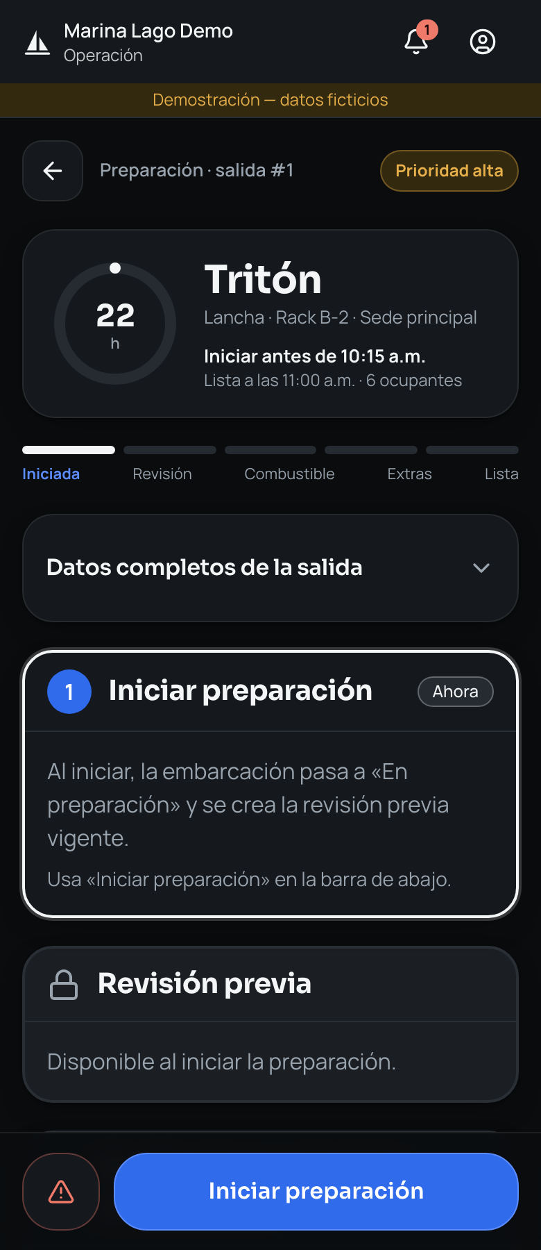 Tarea de preparación del operador
