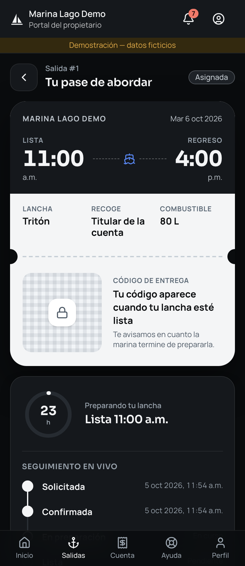 Pase de abordar con cuenta regresiva