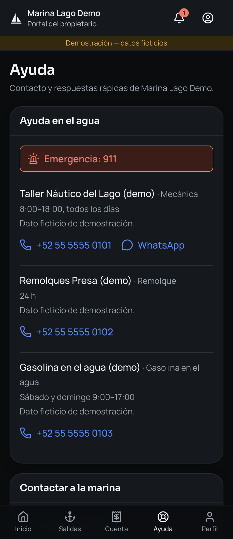 Ayuda en el agua con el 911 visible